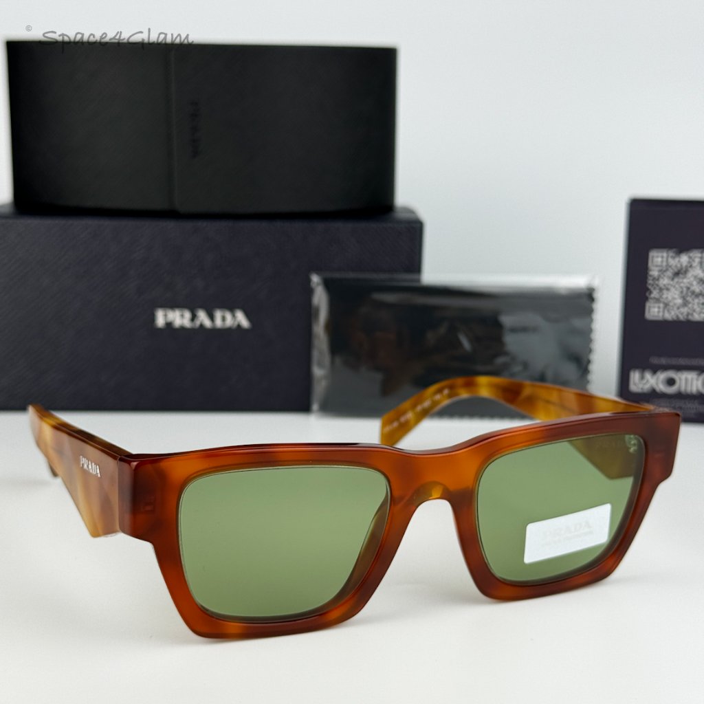 NEW Prada PRA06S 11P60C Cognac Tortoise Green Square Unisex Sunglasses PR A06S Prada Women Sunglasses Cognac Tortoise Green Square PRA06S  main image 2